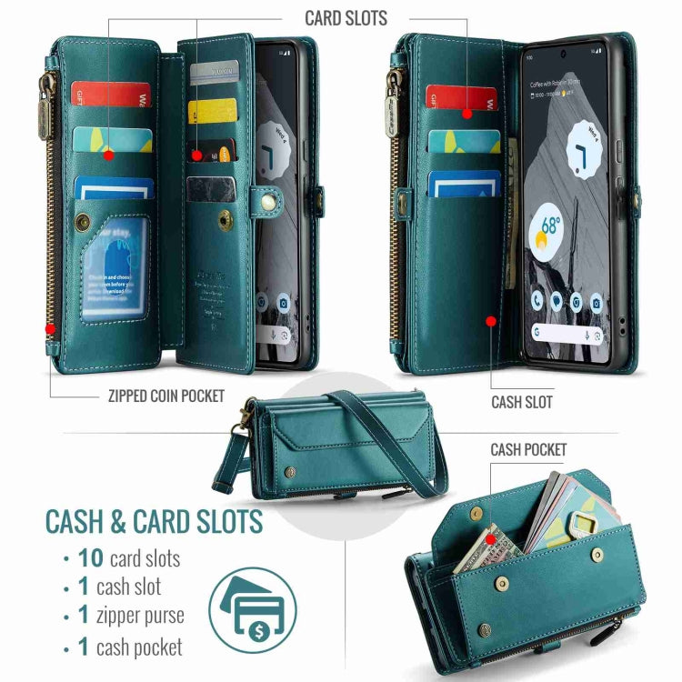 For Google Pixel 8 Pro CaseMe C36 Card Slots Zipper Wallet RFID Anti-theft Leather Phone Case(Blue-green) - free shipping - PMC Jewellery - Order now!