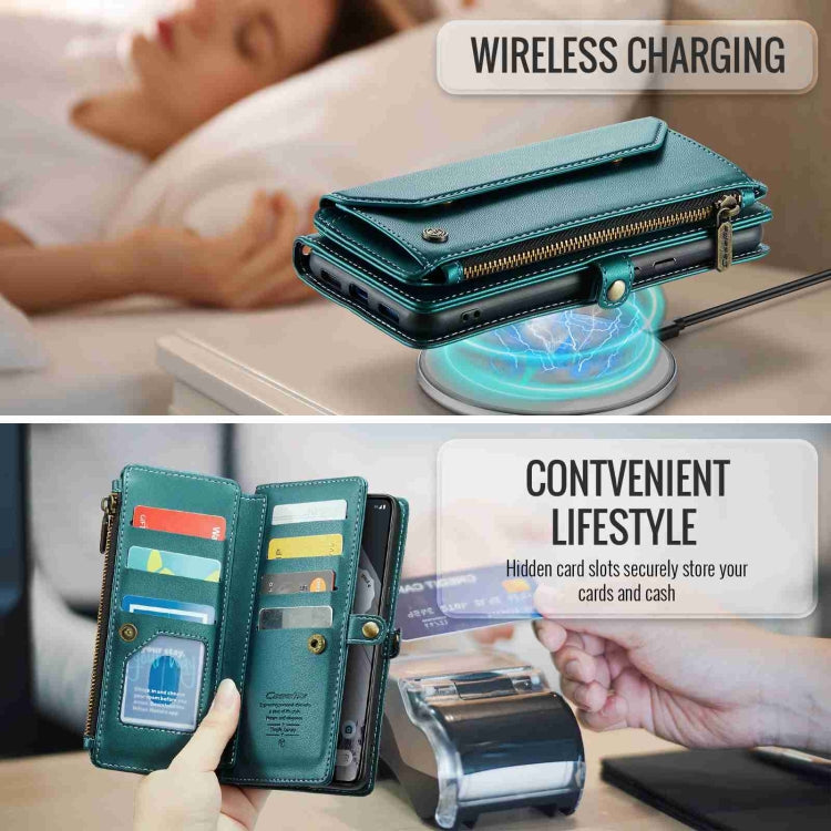 For Google Pixel 8 Pro CaseMe C36 Card Slots Zipper Wallet RFID Anti-theft Leather Phone Case(Blue-green) - free shipping - PMC Jewellery - Order now!