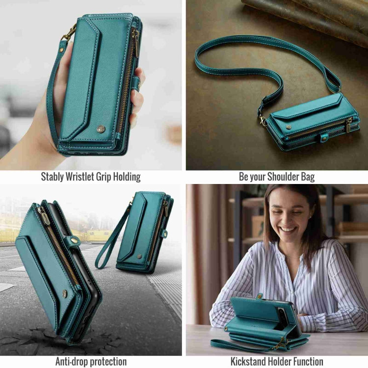 For Google Pixel 8 Pro CaseMe C36 Card Slots Zipper Wallet RFID Anti-theft Leather Phone Case(Blue-green) - free shipping - PMC Jewellery - Order now!
