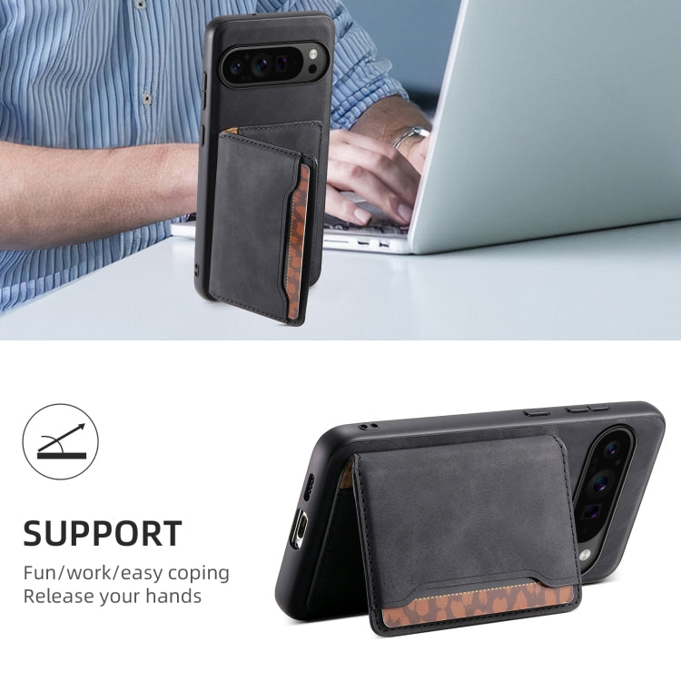 For Google Pixel 9 Pro Denior D13 Retro Texture Leather MagSafe Card Bag Phone Case(Black) - Google Cases by Denior | Online Shopping South Africa | PMC TechLife | Buy Now Pay Later Mobicred