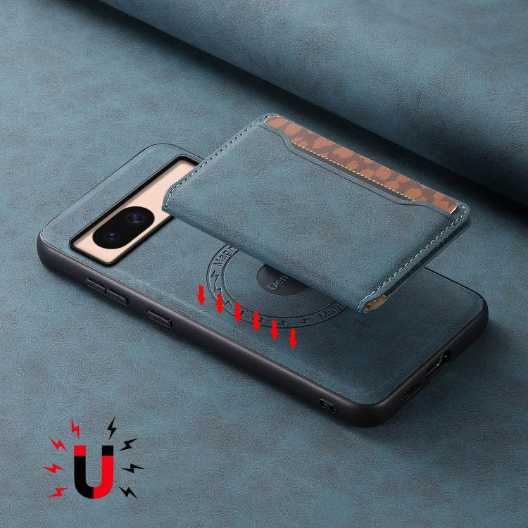 For Google Pixel 8a Denior D13 Retro Texture Leather MagSafe Card Bag Phone Case(Blue) - free shipping - PMC TechLife - Order now!