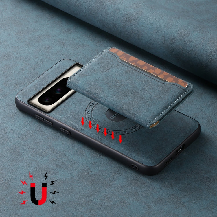 For Google Pixel 8 Pro Denior D13 Retro Texture Leather MagSafe Card Bag Phone Case(Blue) - free shipping - PMC TechLife - Order now!