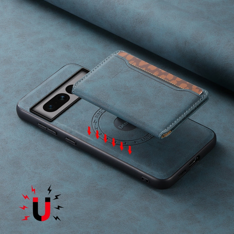 For Google Pixel 7 Pro 5G Denior D13 Retro Texture Leather MagSafe Card Bag Phone Case(Blue) - free shipping - PMC TechLife - Order now!