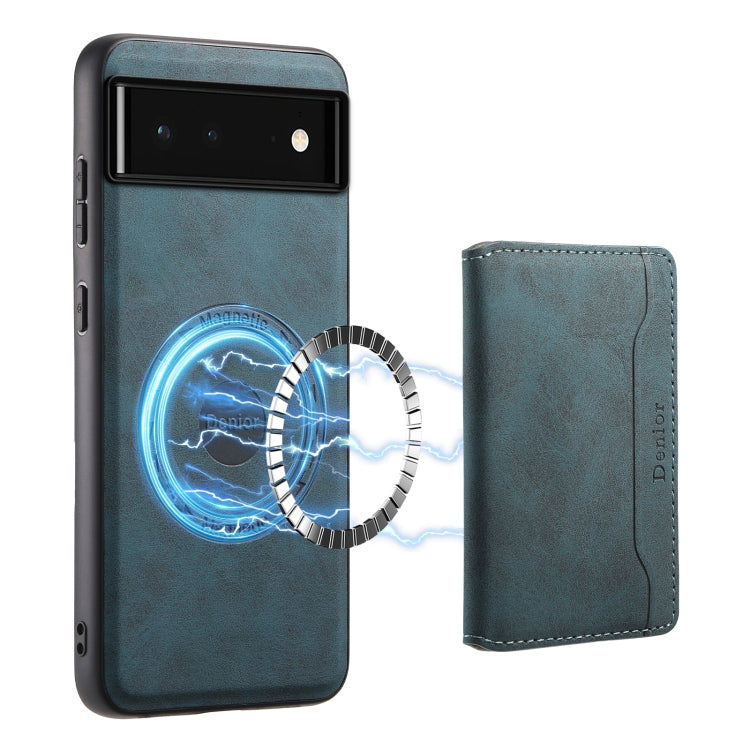 For Google Pixel 6 Denior D13 Retro Texture Leather MagSafe Card Bag Phone Case(Blue) - Google Cases by Denior | Online Shopping South Africa | PMC TechLife | Buy Now Pay Later Mobicred