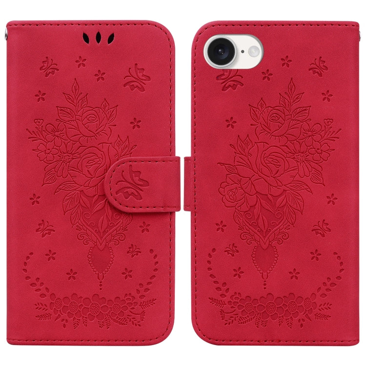 For iPhone 16e Butterfly Rose Embossed Leather Phone Case(Red) - iPhone 16e Cases by PMC TechLife | Online Shopping South Africa | PMC TechLife | Buy Now Pay Later Mobicred