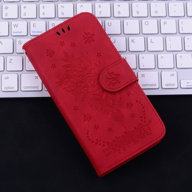 For iPhone 16e Butterfly Rose Embossed Leather Phone Case(Red) - iPhone 16e Cases by PMC TechLife | Online Shopping South Africa | PMC TechLife | Buy Now Pay Later Mobicred