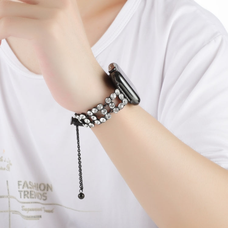 For Apple Watch SE 2023 44mm Rhinestone Metal Bracelet Watch Band(Black) - Watch Bands by PMc TechLife | Online Shopping South Africa | PMc TechLife | Buy Now Pay Later Mobicred