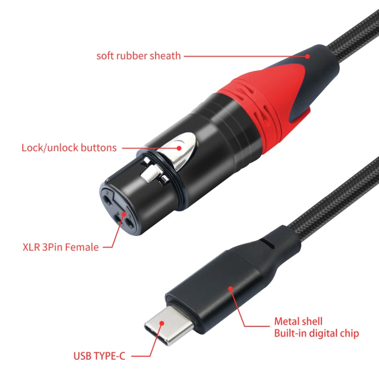 TY03RE Type-C Male to XLR Female Audio Cable for Dynamic Microphone, Length:2m(Black) - Microphone Audio Cable & Connector by PMC TechLife | Online Shopping South Africa | PMC TechLife | Buy Now Pay Later Mobicred