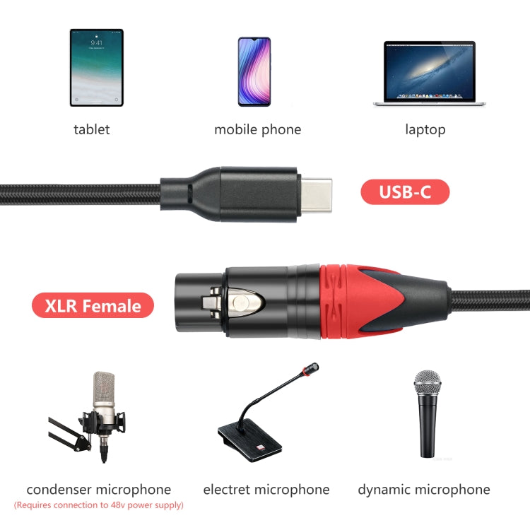 TY03RE Type-C Male to XLR Female Audio Cable for Dynamic Microphone, Length:2m(Black) - Microphone Audio Cable & Connector by PMC TechLife | Online Shopping South Africa | PMC TechLife | Buy Now Pay Later Mobicred