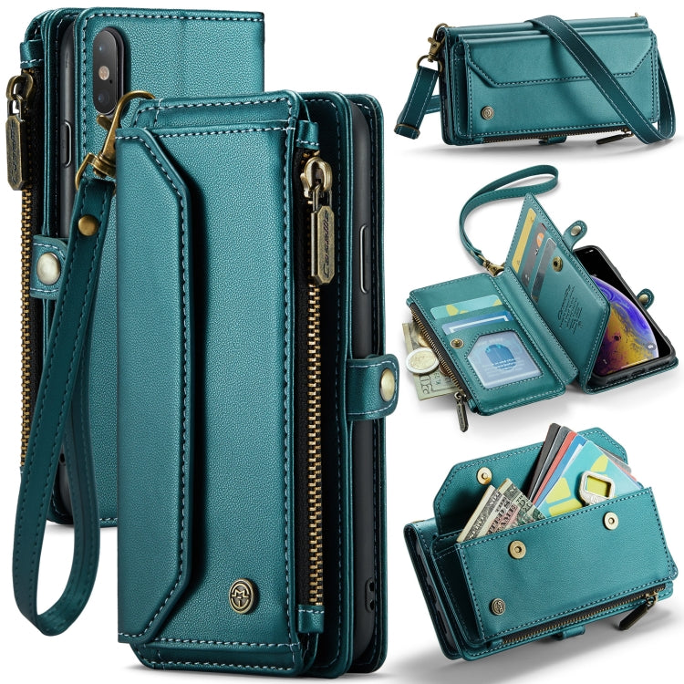 For iPhone XS / X CaseMe C36 Card Slots Zipper Wallet RFID Anti-theft Leather Phone Case(Blue-green) - free shipping - PMC Jewellery - Order now!