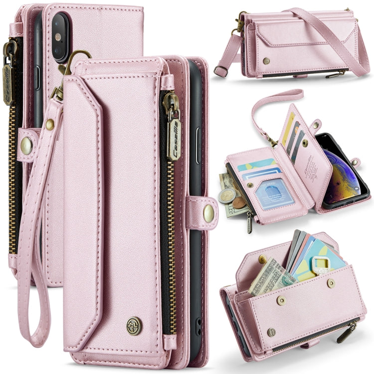 For iPhone XS / X CaseMe C36 Card Slots Zipper Wallet RFID Anti-theft Leather Phone Case(Pink) - free shipping - PMC Jewellery - Order now!