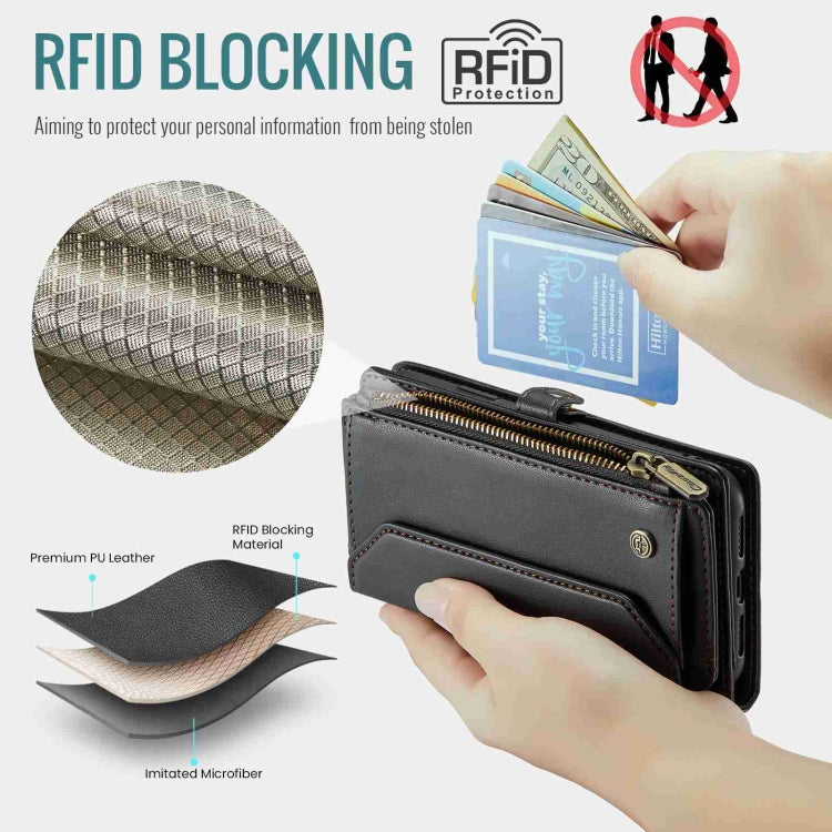For iPhone XR CaseMe C36 Card Slots Zipper Wallet RFID Anti-theft Leather Phone Case(Black) - free shipping - PMC Jewellery - Order now!