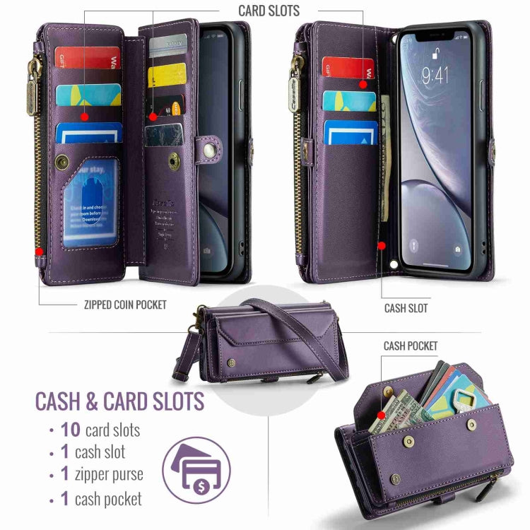 For iPhone XR CaseMe C36 Card Slots Zipper Wallet RFID Anti-theft Leather Phone Case(Purple) - free shipping - PMC Jewellery - Order now!