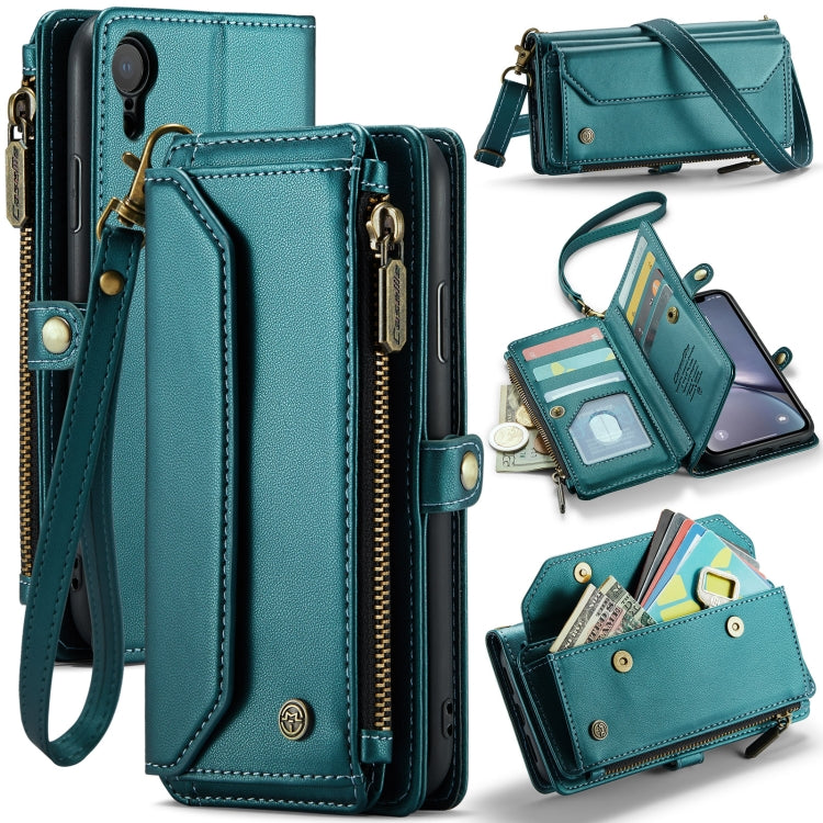 For iPhone XR CaseMe C36 Card Slots Zipper Wallet RFID Anti-theft Leather Phone Case(Blue-green) - free shipping - PMC Jewellery - Order now!