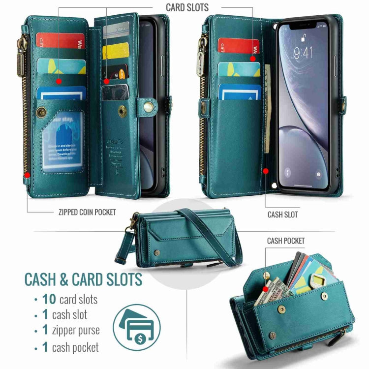 For iPhone XR CaseMe C36 Card Slots Zipper Wallet RFID Anti-theft Leather Phone Case(Blue-green) - free shipping - PMC Jewellery - Order now!