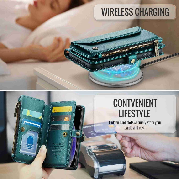 For iPhone XS Max CaseMe C36 Card Slots Zipper Wallet RFID Anti-theft Leather Phone Case(Blue-green) - free shipping - PMC Jewellery - Order now!