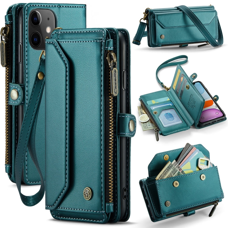 For iPhone 11 CaseMe C36 Card Slots Zipper Wallet RFID Anti-theft Leather Phone Case(Blue-green) - free shipping - PMC Jewellery - Order now!