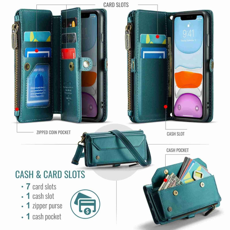 For iPhone 11 CaseMe C36 Card Slots Zipper Wallet RFID Anti-theft Leather Phone Case(Blue-green) - free shipping - PMC Jewellery - Order now!