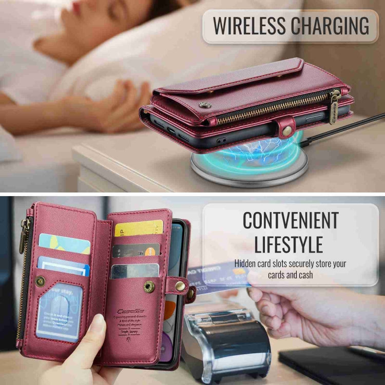 For iPhone 11 CaseMe C36 Card Slots Zipper Wallet RFID Anti-theft Leather Phone Case(Wine Red) - free shipping - PMC Jewellery - Order now!