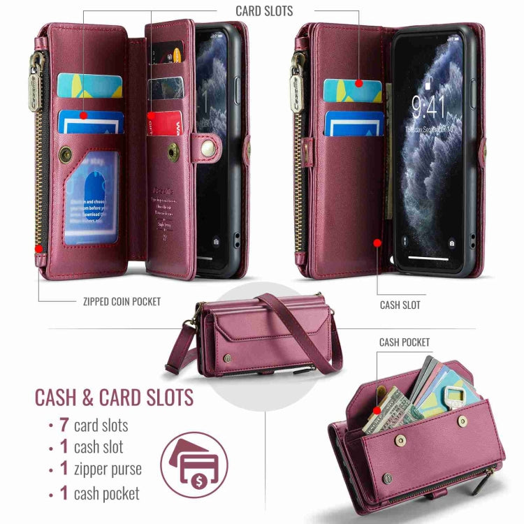 For iPhone 11 Pro CaseMe C36 Card Slots Zipper Wallet RFID Anti-theft Leather Phone Case(Wine Red) - free shipping - PMC Jewellery - Order now!