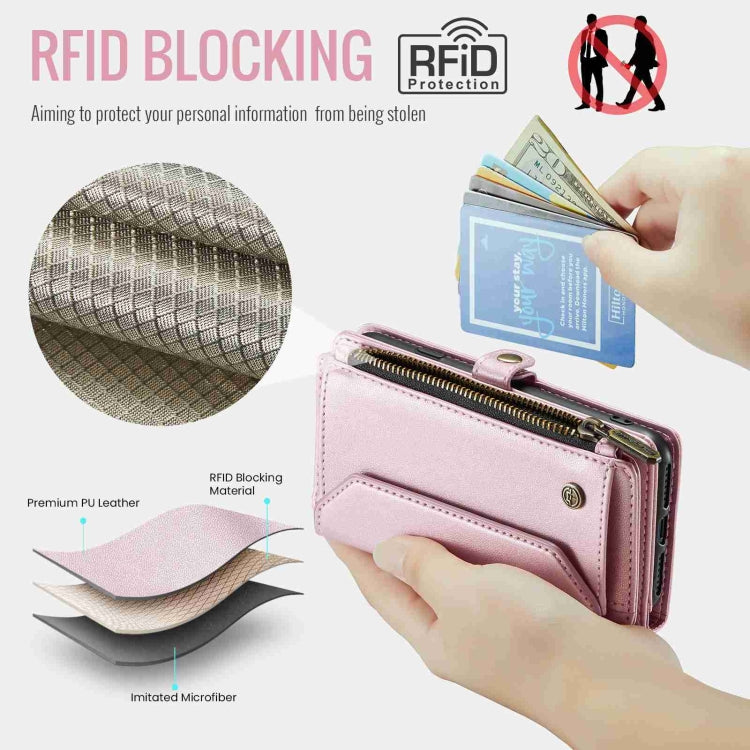 For iPhone 11 Pro CaseMe C36 Card Slots Zipper Wallet RFID Anti-theft Leather Phone Case(Pink) - free shipping - PMC Jewellery - Order now!