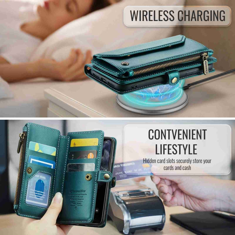 For iPhone 11 Pro Max CaseMe C36 Card Slots Zipper Wallet RFID Anti-theft Leather Phone Case(Blue-green) - free shipping - PMC Jewellery - Order now!