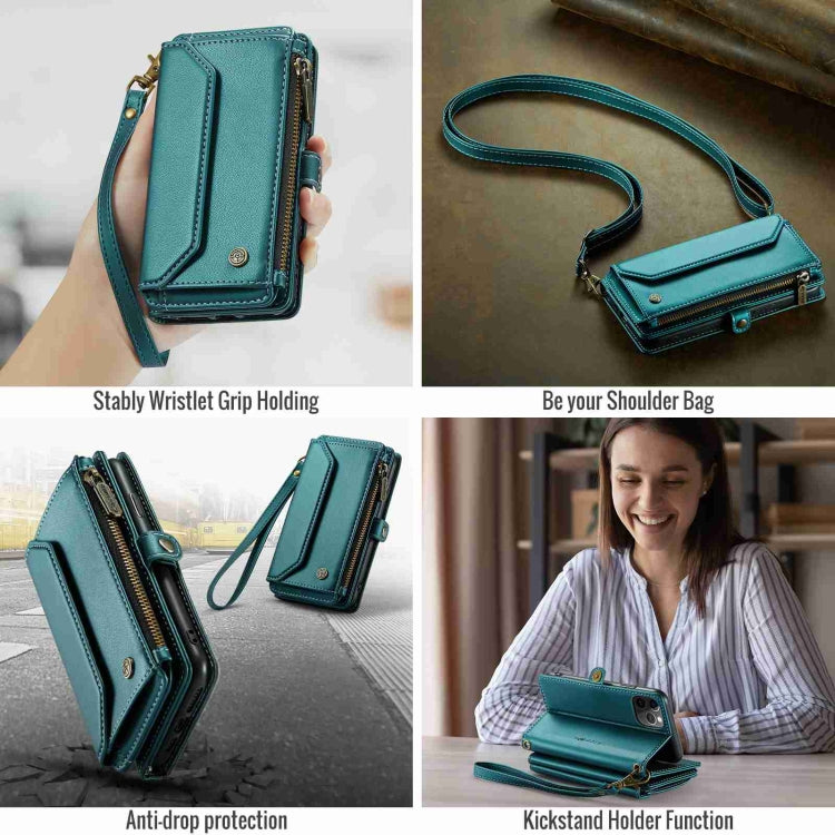 For iPhone 11 Pro Max CaseMe C36 Card Slots Zipper Wallet RFID Anti-theft Leather Phone Case(Blue-green) - free shipping - PMC Jewellery - Order now!