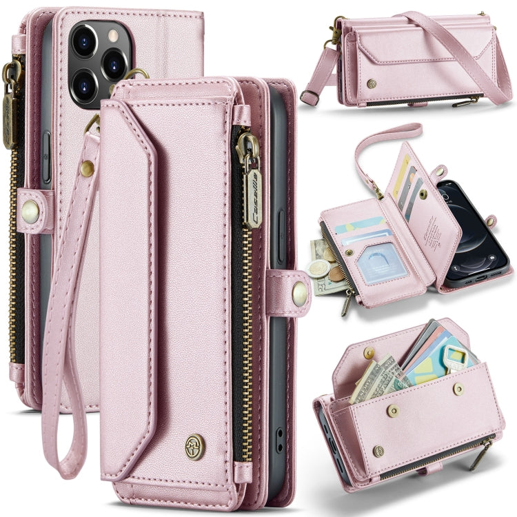 For iPhone 12 Pro CaseMe C36 Card Slots Zipper Wallet RFID Anti-theft Leather Phone Case(Pink) - free shipping - PMC Jewellery - Order now!