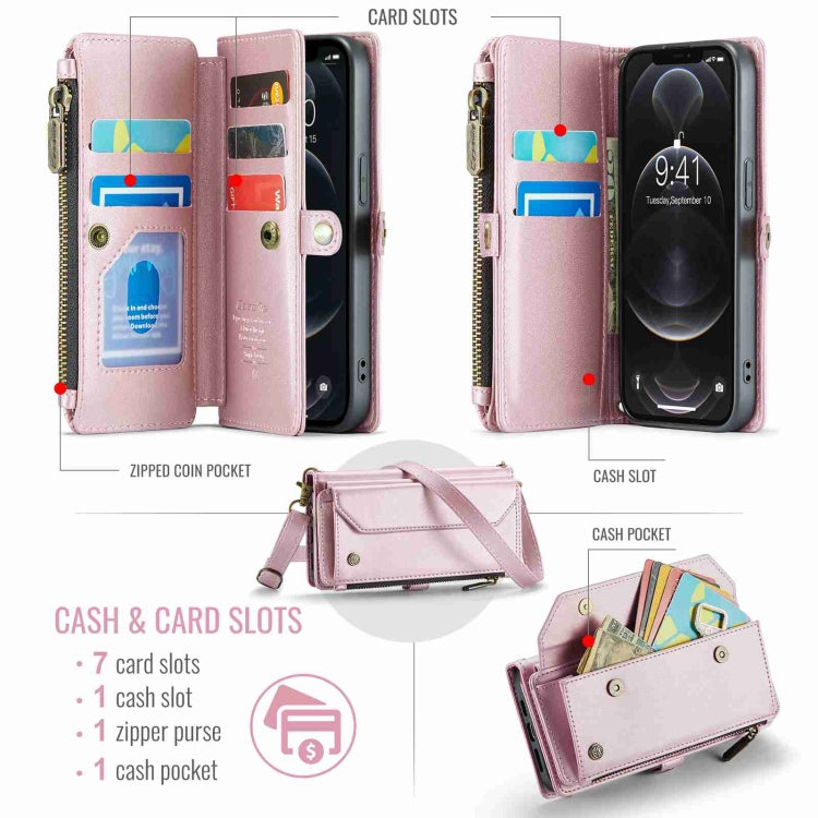 For iPhone 12 Pro CaseMe C36 Card Slots Zipper Wallet RFID Anti-theft Leather Phone Case(Pink) - free shipping - PMC Jewellery - Order now!