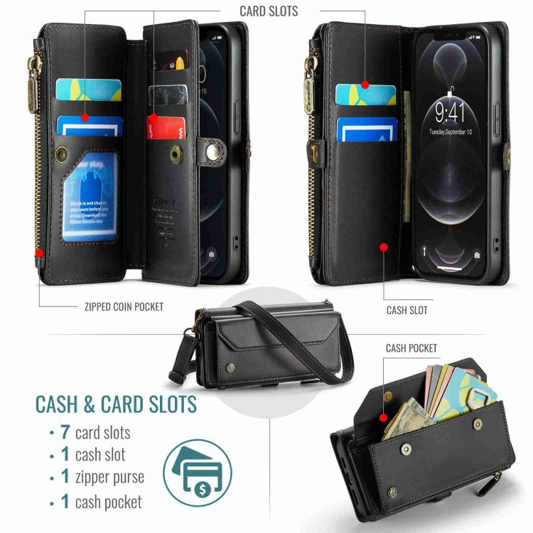 For iPhone 12 Pro Max CaseMe C36 Card Slots Zipper Wallet RFID Anti-theft Leather Phone Case(Black) - free shipping - PMC Jewellery - Order now!