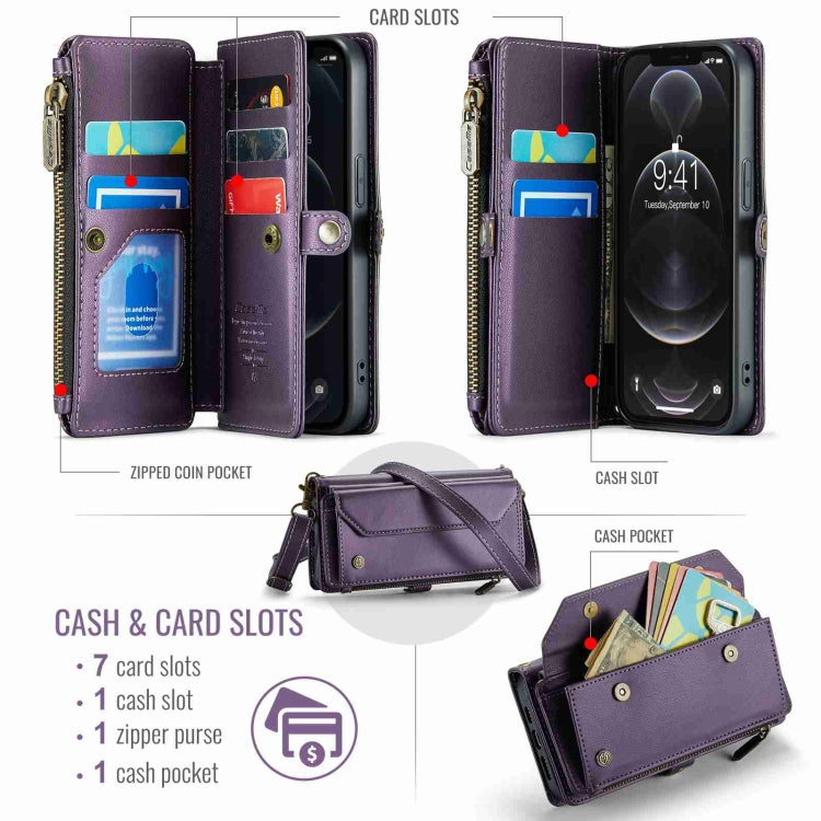 For iPhone 12 Pro Max CaseMe C36 Card Slots Zipper Wallet RFID Anti-theft Leather Phone Case(Purple) - free shipping - PMC Jewellery - Order now!