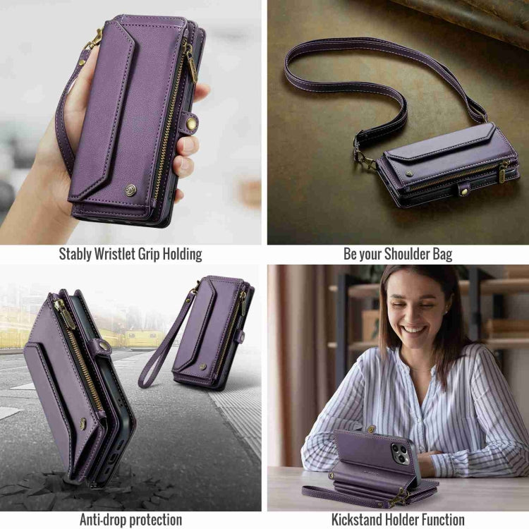 For iPhone 12 Pro Max CaseMe C36 Card Slots Zipper Wallet RFID Anti-theft Leather Phone Case(Purple) - free shipping - PMC Jewellery - Order now!