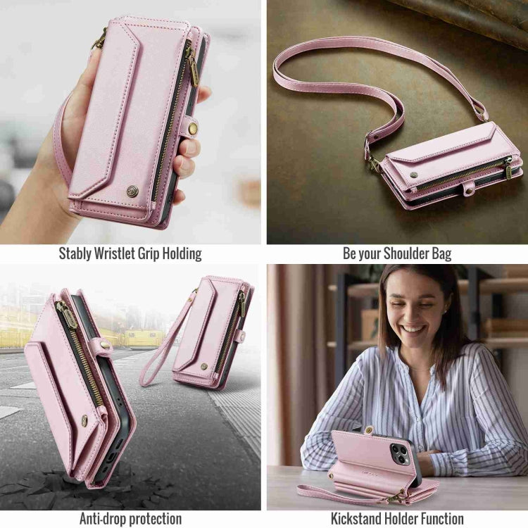 For iPhone 12 Pro Max CaseMe C36 Card Slots Zipper Wallet RFID Anti-theft Leather Phone Case(Pink) - free shipping - PMC Jewellery - Order now!