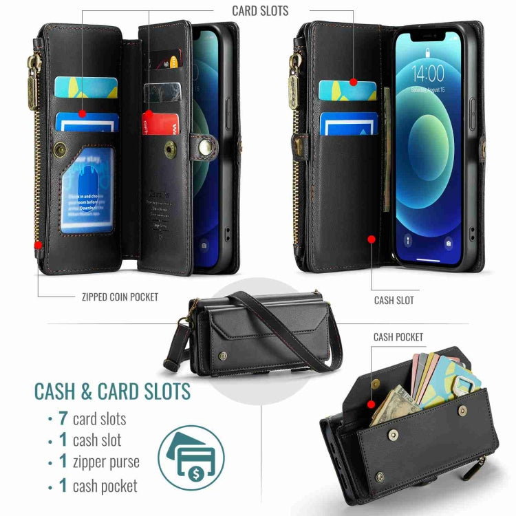 For iPhone 12 mini CaseMe C36 Card Slots Zipper Wallet RFID Anti-theft Leather Phone Case(Black) - free shipping - PMC Jewellery - Order now!