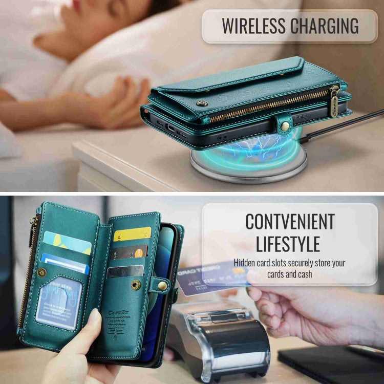 For iPhone 12 mini CaseMe C36 Card Slots Zipper Wallet RFID Anti-theft Leather Phone Case(Blue-green) - free shipping - PMC Jewellery - Order now!