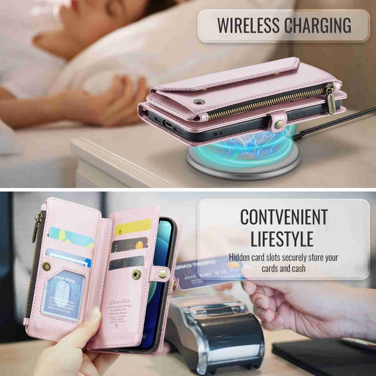 For iPhone 12 mini CaseMe C36 Card Slots Zipper Wallet RFID Anti-theft Leather Phone Case(Pink) - free shipping - PMC Jewellery - Order now!