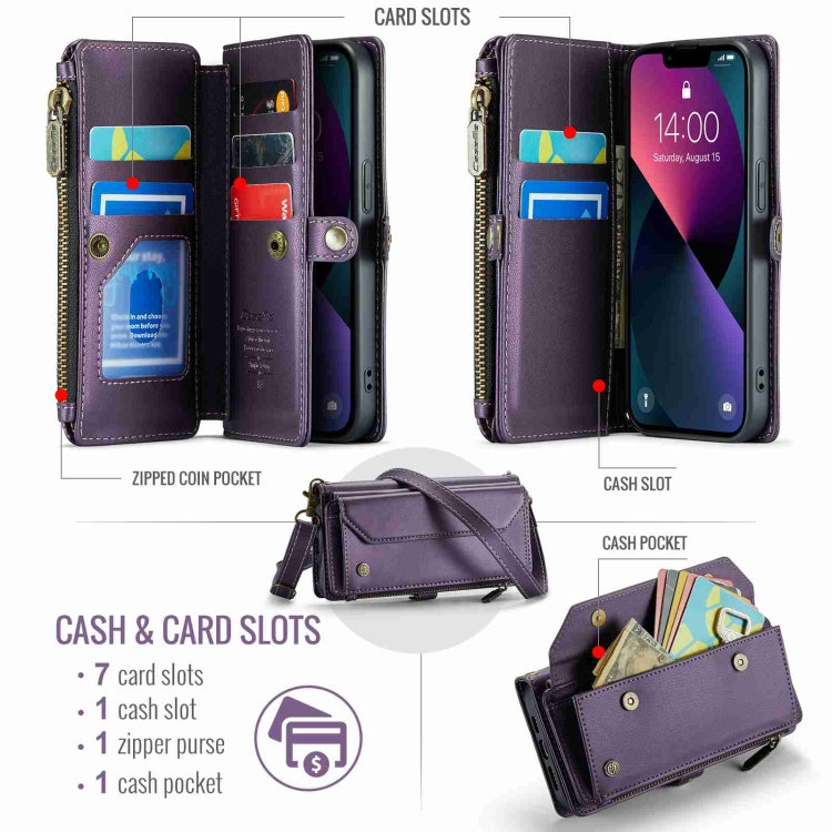 For iPhone 13 CaseMe C36 Card Slots Zipper Wallet RFID Anti-theft Leather Phone Case(Purple) - free shipping - PMC Jewellery - Order now!