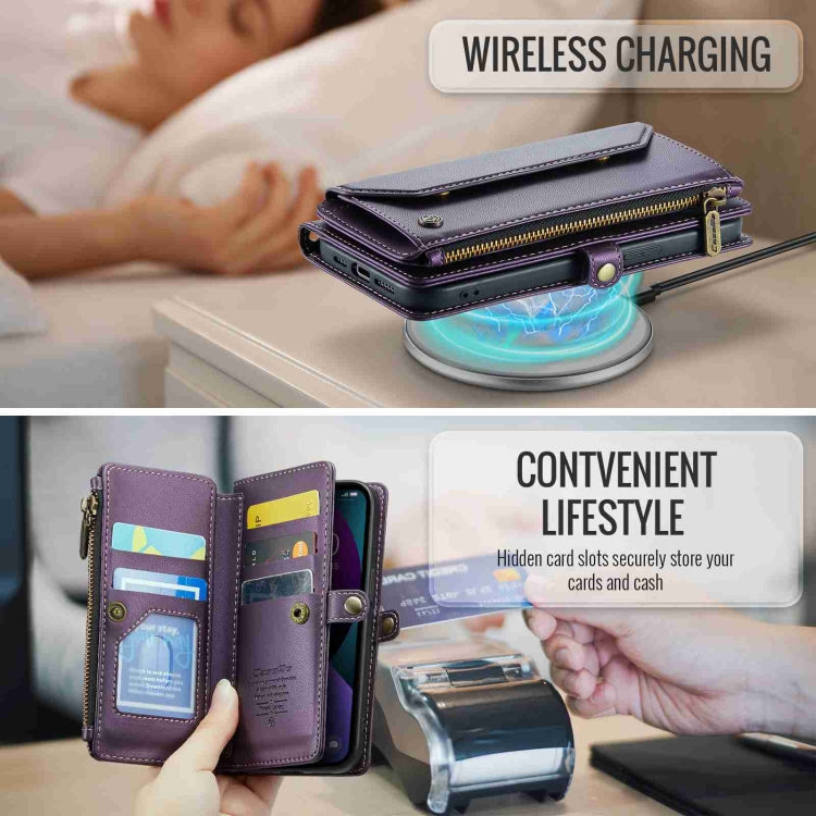For iPhone 13 mini CaseMe C36 Card Slots Zipper Wallet RFID Anti-theft Leather Phone Case(Purple) - free shipping - PMC Jewellery - Order now!