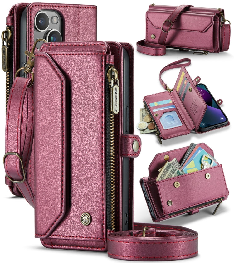 For iPhone 13 mini CaseMe C36 Card Slots Zipper Wallet RFID Anti-theft Leather Phone Case(Wine Red) - free shipping - PMC Jewellery - Order now!