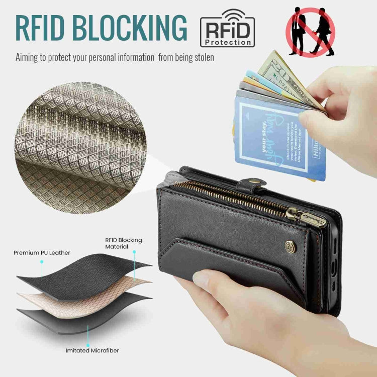 For iPhone 13 Pro CaseMe C36 Card Slots Zipper Wallet RFID Anti-theft Leather Phone Case(Black) - free shipping - PMC Jewellery - Order now!