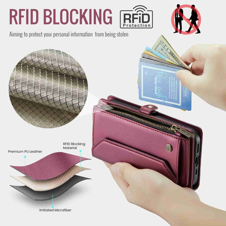 For iPhone 13 Pro CaseMe C36 Card Slots Zipper Wallet RFID Anti-theft Leather Phone Case(Wine Red) - free shipping - PMC Jewellery - Order now!
