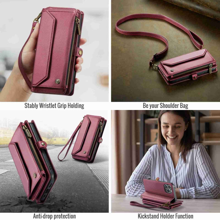 For iPhone 13 Pro CaseMe C36 Card Slots Zipper Wallet RFID Anti-theft Leather Phone Case(Wine Red) - free shipping - PMC Jewellery - Order now!