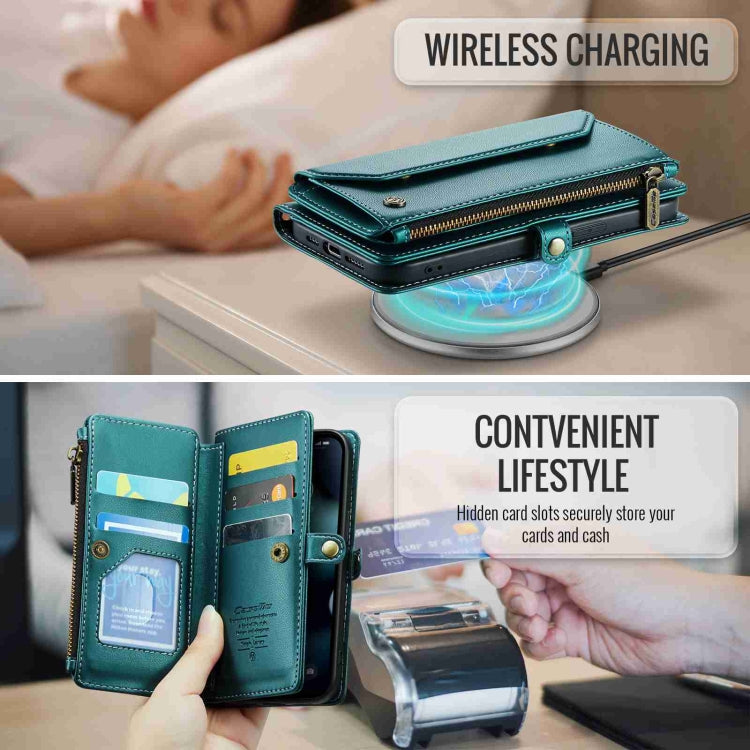 For iPhone 13 Pro Max CaseMe C36 Card Slots Zipper Wallet RFID Anti-theft Leather Phone Case(Blue-green) - free shipping - PMC Jewellery - Order now!
