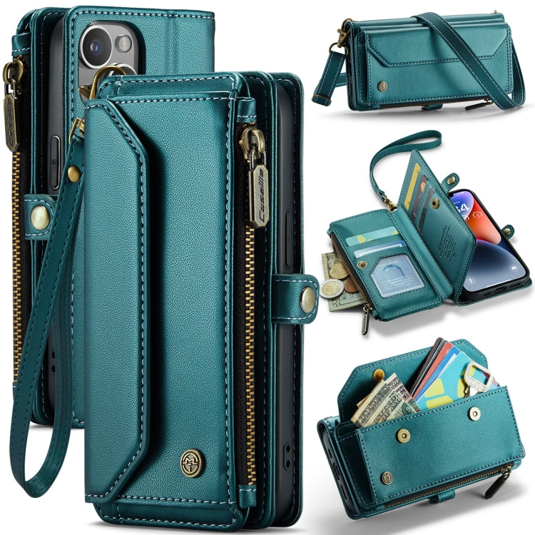 For iPhone 14 CaseMe C36 Card Slots Zipper Wallet RFID Anti-theft Leather Phone Case(Blue-green) - free shipping - PMC Jewellery - Order now!