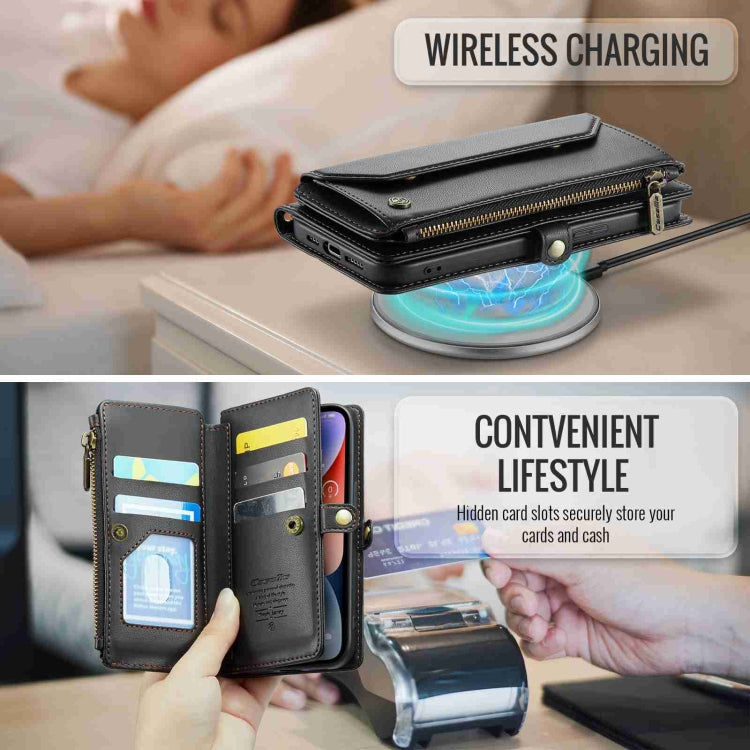 For iPhone 14 Plus CaseMe C36 Card Slots Zipper Wallet RFID Anti-theft Leather Phone Case(Black) - free shipping - PMC Jewellery - Order now!