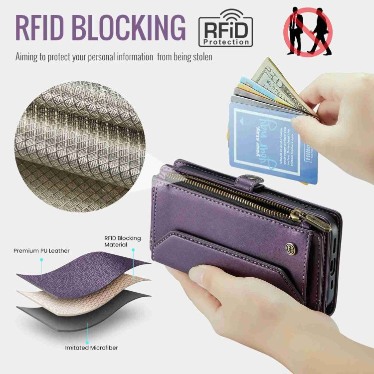 For iPhone 14 Pro CaseMe C36 Card Slots Zipper Wallet RFID Anti-theft Leather Phone Case(Purple) - free shipping - PMC Jewellery - Order now!