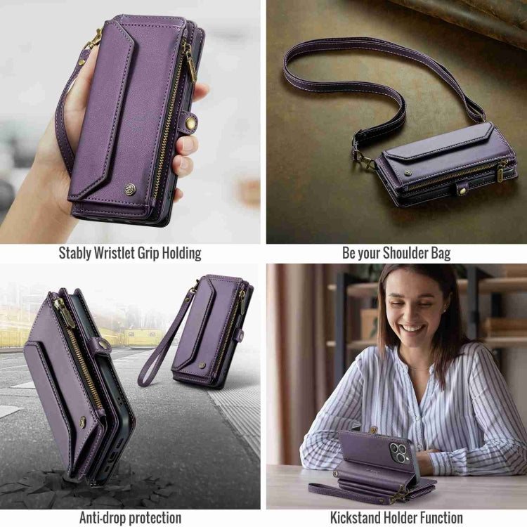 For iPhone 14 Pro CaseMe C36 Card Slots Zipper Wallet RFID Anti-theft Leather Phone Case(Purple) - free shipping - PMC Jewellery - Order now!