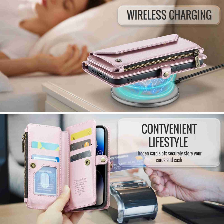 For iPhone 14 Pro Max CaseMe C36 Card Slots Zipper Wallet RFID Anti-theft Leather Phone Case(Pink) - free shipping - PMC Jewellery - Order now!