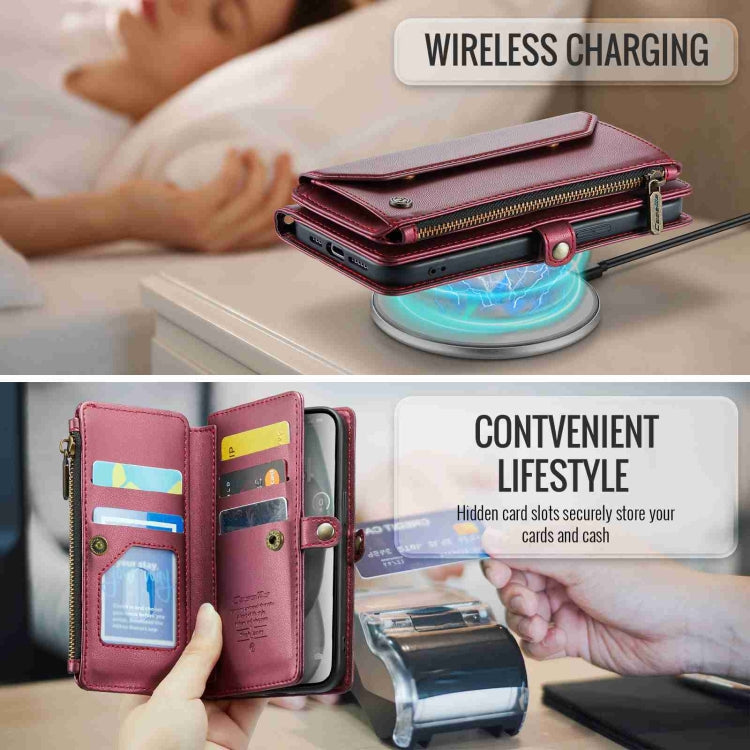 For iPhone 15 CaseMe C36 Card Slots Zipper Wallet RFID Anti-theft Leather Phone Case(Wine Red) - free shipping - PMC Jewellery - Order now!