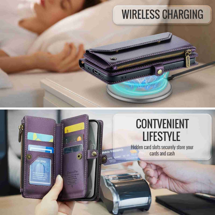 For iPhone 15 Plus CaseMe C36 Card Slots Zipper Wallet RFID Anti-theft Leather Phone Case(Purple) - free shipping - PMC Jewellery - Order now!